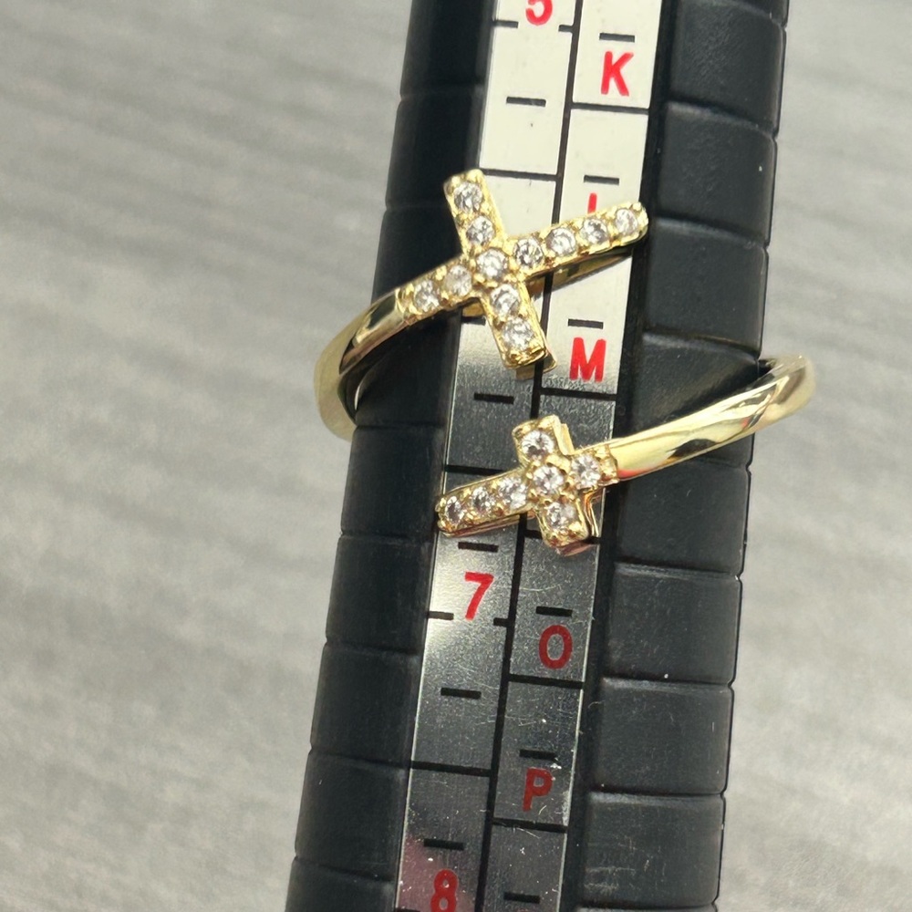 Adjustable 18K Gold Filled Cross Wrap Ring | AAA CZ | Open Band